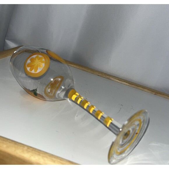 2 Hand Painted Fruit Wine Glasses Strawberry Orange Stripped Pattern Hand-blown - Picture 4 of 7